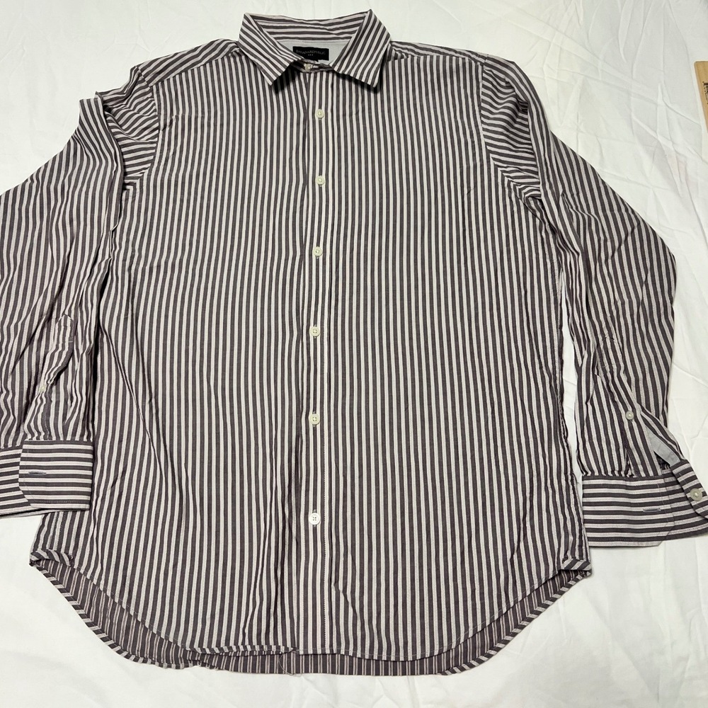 Banana Republic Mens Large Purple White Striped 100% Cotton Button Down Shirt